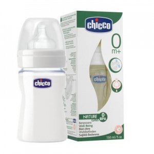 Бутылочка для кормления Chicco стеклянная 150 мл c силиконовой соской 0 мес+ (60042.00.04)