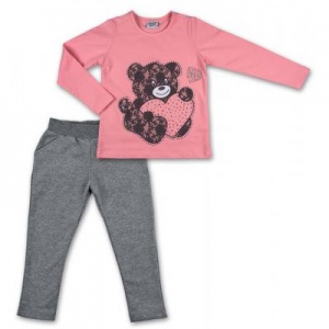 Набор детской одежды Breeze кофта и брюки розовый c серым меланж с мишкой (7848-116G-pink-gray)