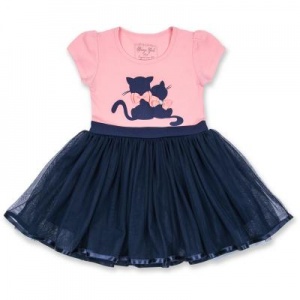 Платье Breeze с котиками и фатиновой юбкой (8876-86G-peach-blue)