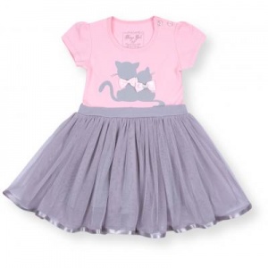 Платье Breeze с котиками и фатиновой юбкой (8876-92G-pink-gray)