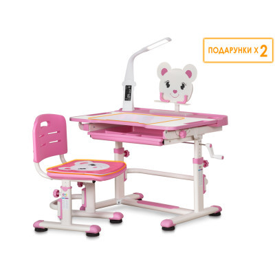 Парта зі стільцем Evo-kids BD-04 P XL Teddy + лампа