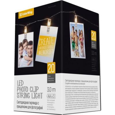 Украшение декоративное 20 LED, 3м, гирлянда с прищепками ColorWay (CW-LCP-20L30B)