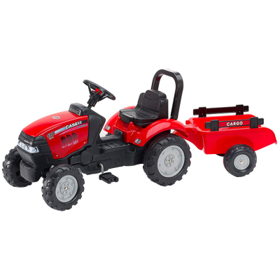 Веломобиль Falk Case IH трактор на педалях с прицепом красный (961B)