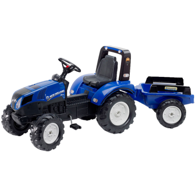 Веломобиль Falk New Holland трактор на педалях с прицепом Синий (3090B)