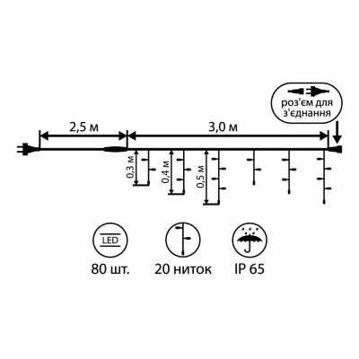 Гирлянда YES! Fun штора LED уличная 80 ламп, IP65, многоцветная (801168)