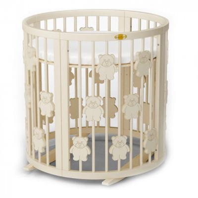 Кроватка Ingvart SMART BED ROUND с мишками сл. кость (1361015)