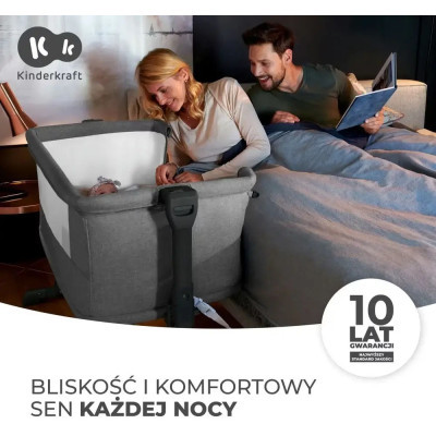 Ліжечко Kinderkraft Приставне ліжечко-люлька Neste Grow Light Grey Grey Full Wood (5902533923021)