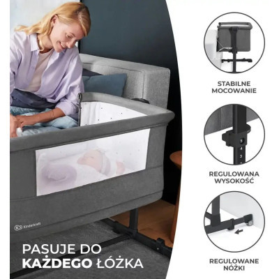 Ліжечко Kinderkraft Приставне ліжечко-люлька Neste Grow Light Grey Grey Full Wood (5902533923021)