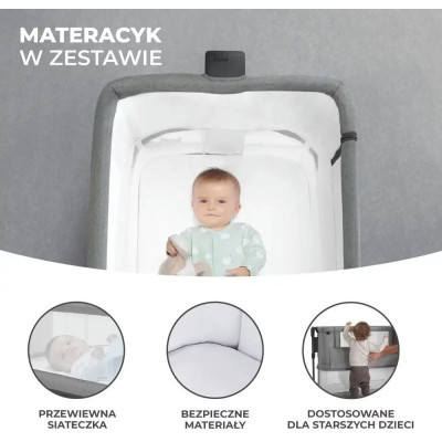 Ліжечко Kinderkraft Приставне ліжечко-люлька Neste Grow Light Grey Grey Full Wood (5902533923021)