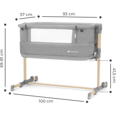 Ліжечко Kinderkraft Приставне ліжечко-люлька Neste Grow Light Grey Grey Full Wood (5902533923021)