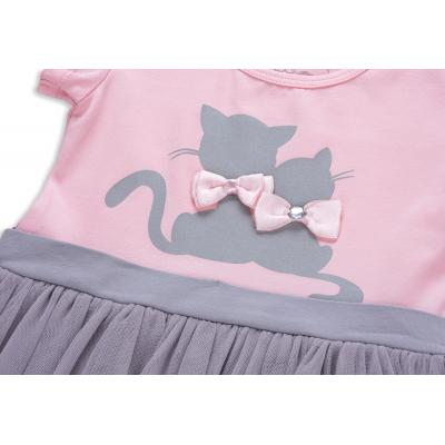 Платье Breeze с котиками и фатиновой юбкой (8876-98G-pink-gray)