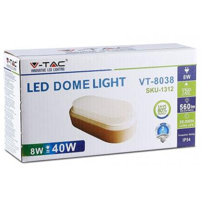 Светильник V-TAC 8W, SKU-1313, Rectangle Oval Dome, 8W, 230V, 6400К, ІР54, бі (3800157620314)