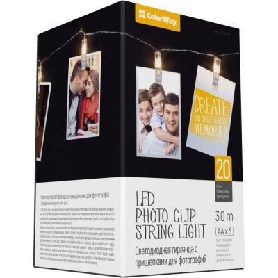 Украшение декоративное 20 LED, 3м, гирлянда с прищепками ColorWay (CW-LCP-20L30B)
