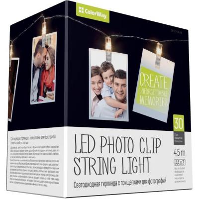 Украшение декоративное 30 LED, 4.5м, гирлянда с прищепками ColorWay (CW-LCP-30L45B)