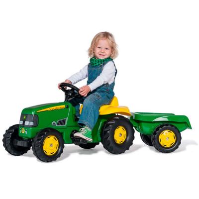 Веломобиль Rolly Toys Трактор с прицепом rollyKid John Deere зелено-желтый (012190)
